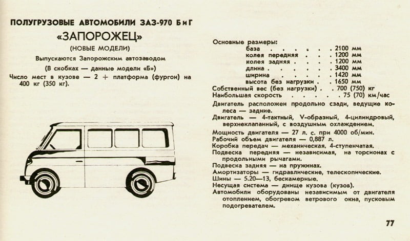 Технічні параметри ЗАЗ-970 Б та Г