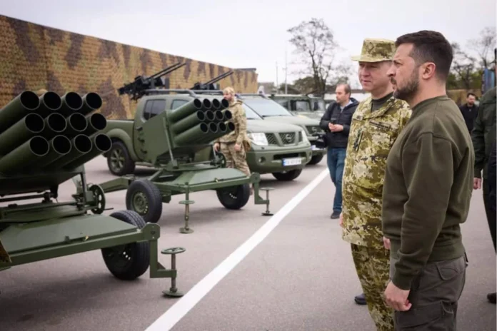Хорватська РСЗО RAK-SA-12 від роти українських прикордонників Madlerd. Квітень 2023. (Джерело фото: Офіс Президента України)