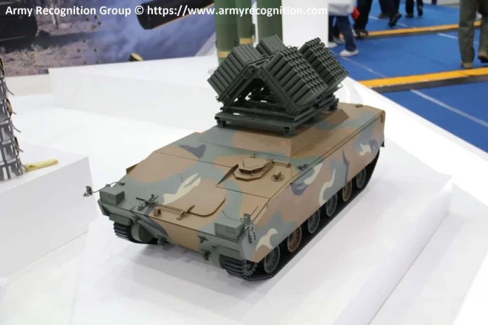 Mine Spreader-II, оснащений чотирма пусковими установками на 40 мін, використовує технології 4-ї промислової революції для забезпечення точного викиду мін і дистанційного керування та заміни звичайних мінних систем. (Джерело зображення: Army Recognition)