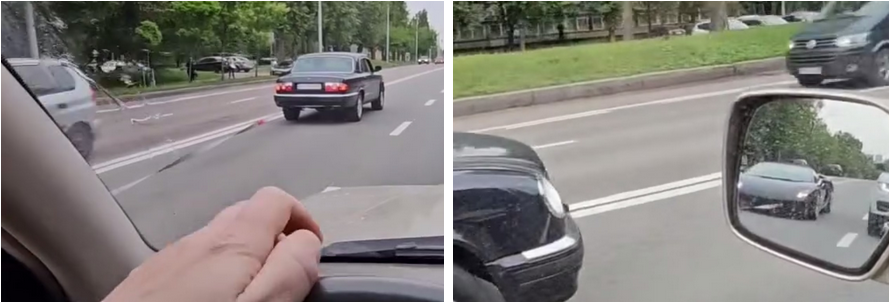 У центрі Києва «Волга» тягнула Lamborghini на тросі