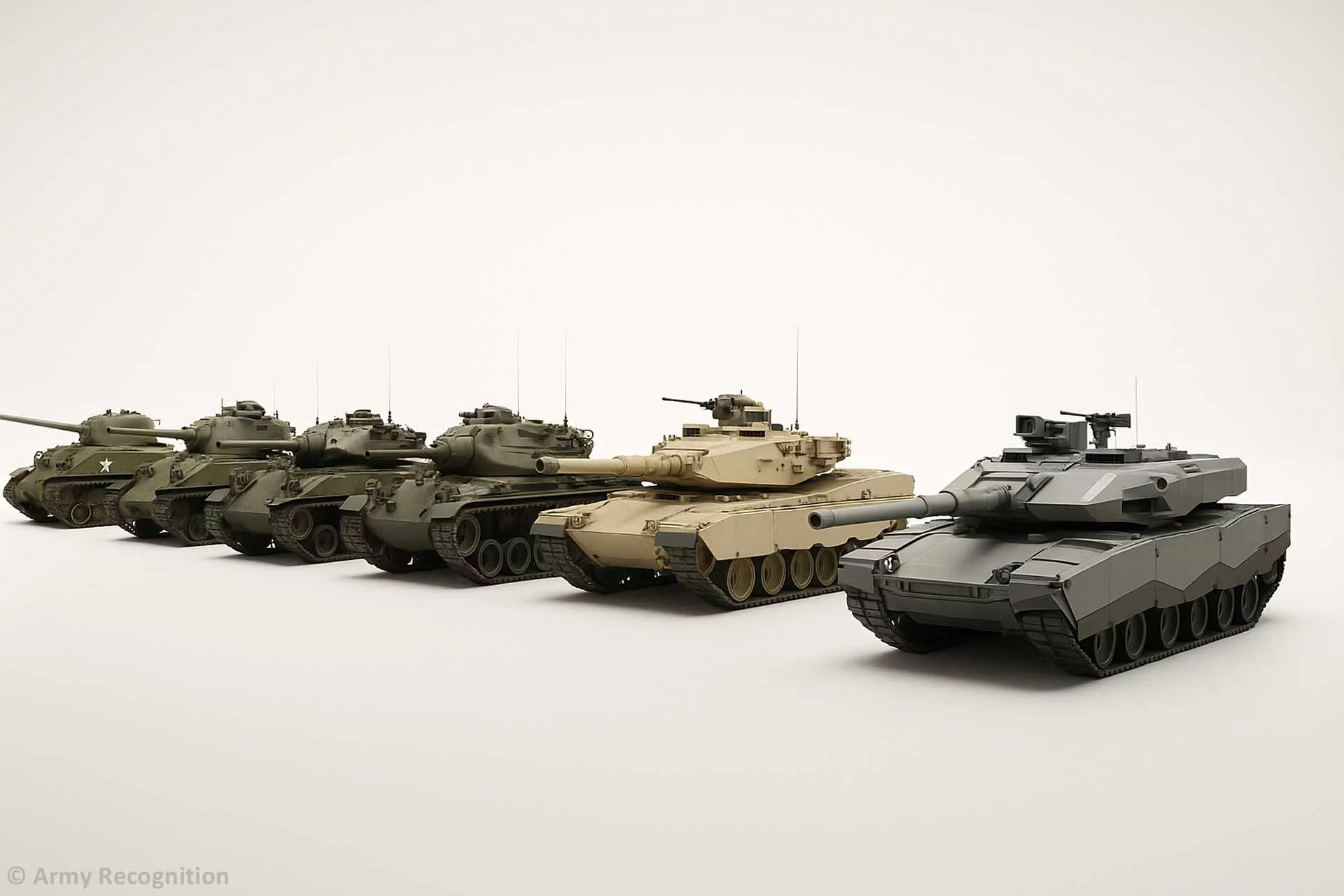 Постійна еволюція основних бойових танків США, від M4 Sherman до демонстраційного зразка AbramsX, ілюструє постійні зусилля щодо балансування швидкості, бронювання та вогневої потужності у відповідь на нові бойові вимоги. (Джерело зображення: Army Recognition)