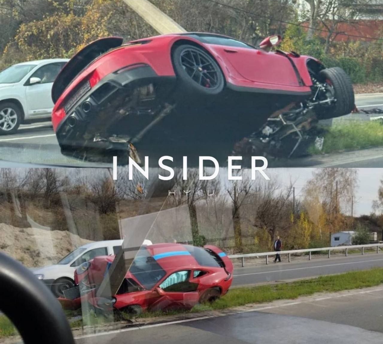 Porsche 911 GTS розбився на Русанівці: 541 кінська сила не врятувала від слизького асфальту