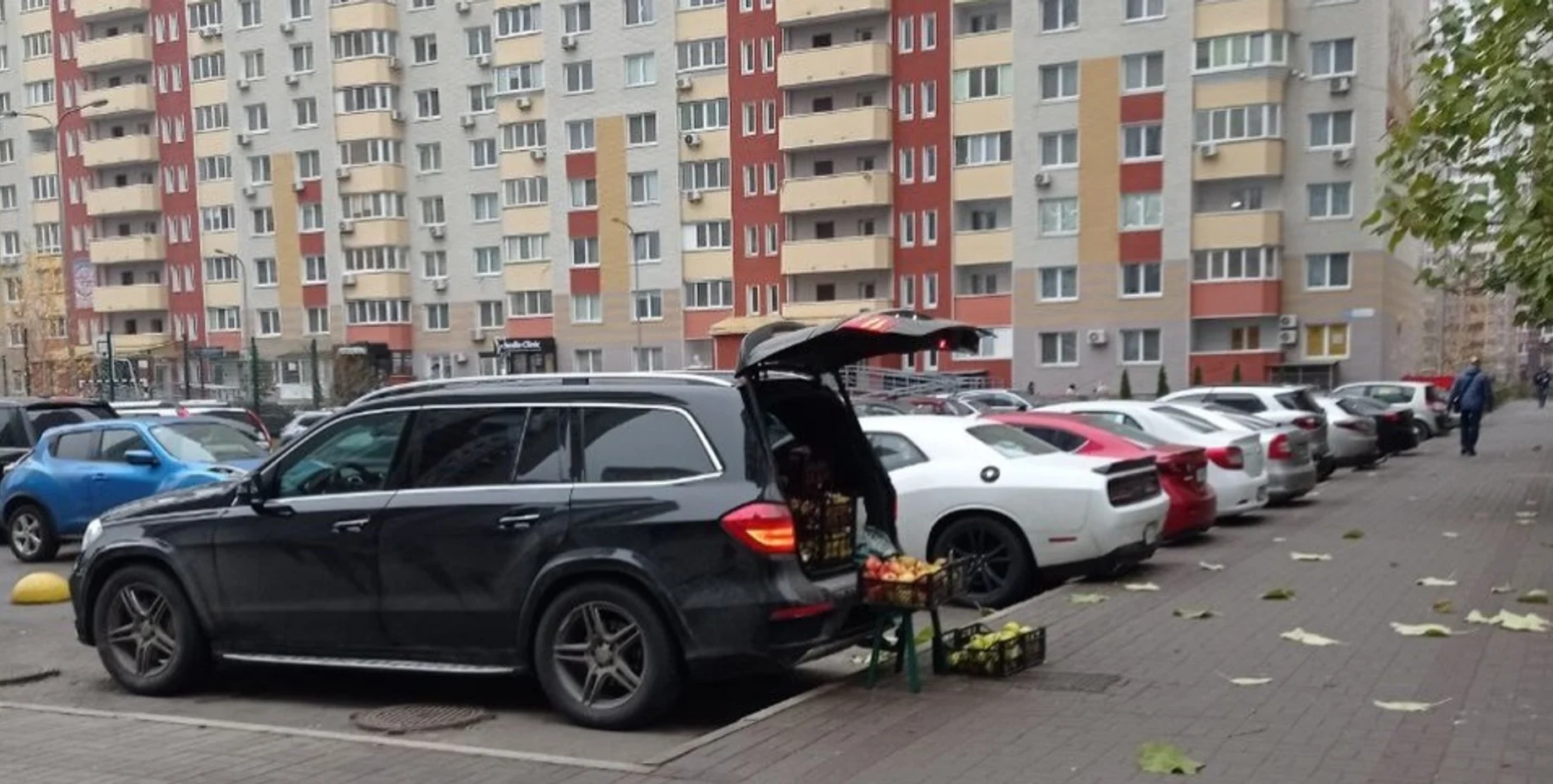 Бізнес по-київськи: на Осокорках помітили преміальний Mercedes GLS у ролі... "овочевої лавки"